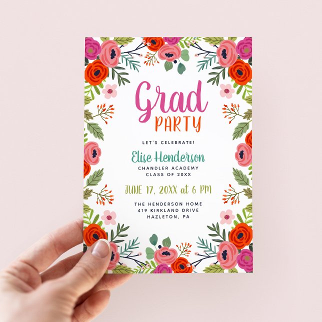 Bright Floral Graduation Party Invitation (Créateur téléchargé)