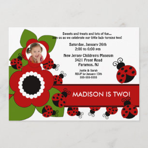 Bright flower & Ladybug Photo Invitation d'anniver