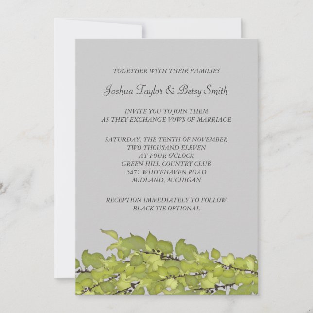 Bright Green Feuilles mariage Invitations (Devant)