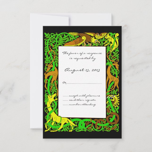 Bright Greens Celtic Animals Design Mariage RSVP (Devant)