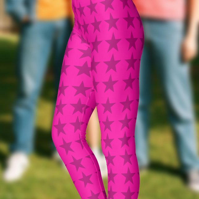 Bright Hot Rose Star Motif Leggings (A pop of hot pink and stars on these leggings)