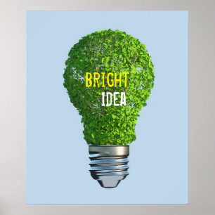 Bright Idea Green Light Bulle Poster