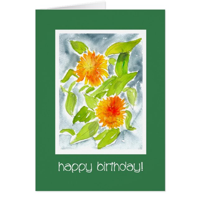 Bright Orange Aquarelle Pot Marigolds Anniversaire (Devant)