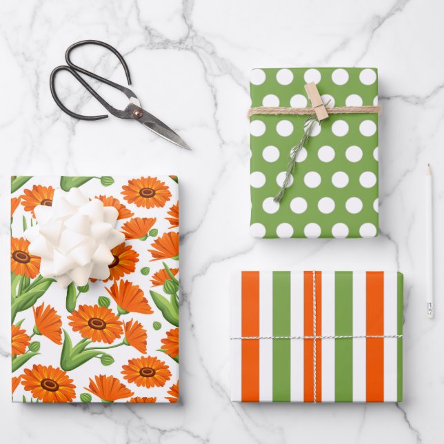 Bright Orange Daisies Envelopper le jeu de papier (Recto)