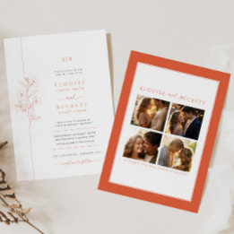 Bright Orange Floral Faire-part de mariage Avec Ph