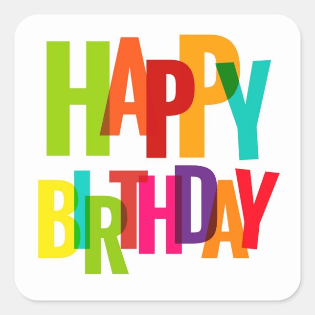 Bright Overlapping Happy Birthday Stickers ("A burst of birthay color")