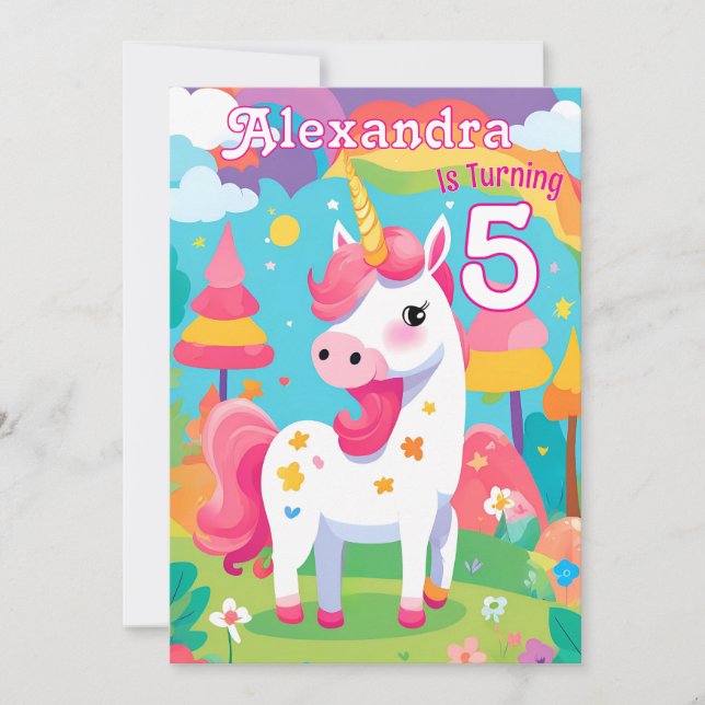Bright Pink Cute Unicorn Invitation Anniversaire (Devant)