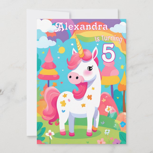 Bright Pink Cute Unicorn Invitation Anniversaire (Devant)