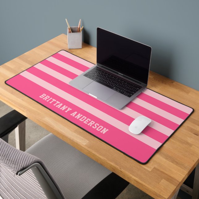 Bright Pink & Soft Blush Pink Stripes Nom du Motif (Bureau 2)