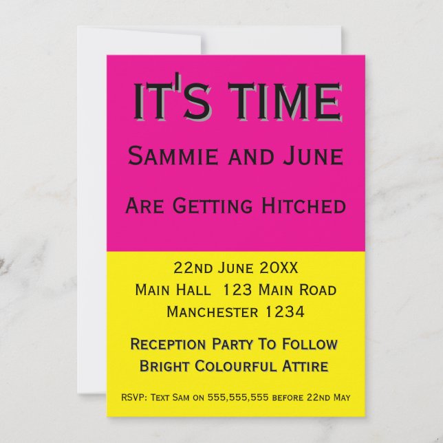 Bright Pink & Yellow Wedding Invitation | Fun (Devant)