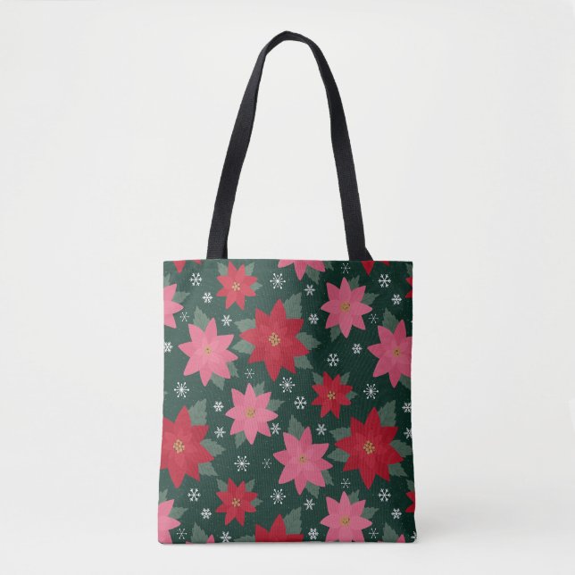 Bright Preppy Christmas Poinsettias Tote Bag (Devant)