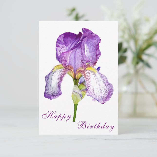 Bright Purple Iris Bonne Carte Postale Anniversair (Debout devant)
