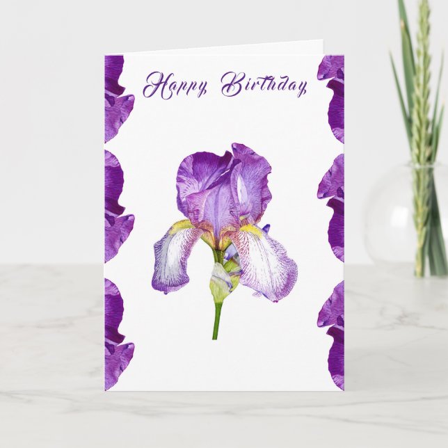 Bright Purple Iris Joyeux Anniversaire Carte (Devant)
