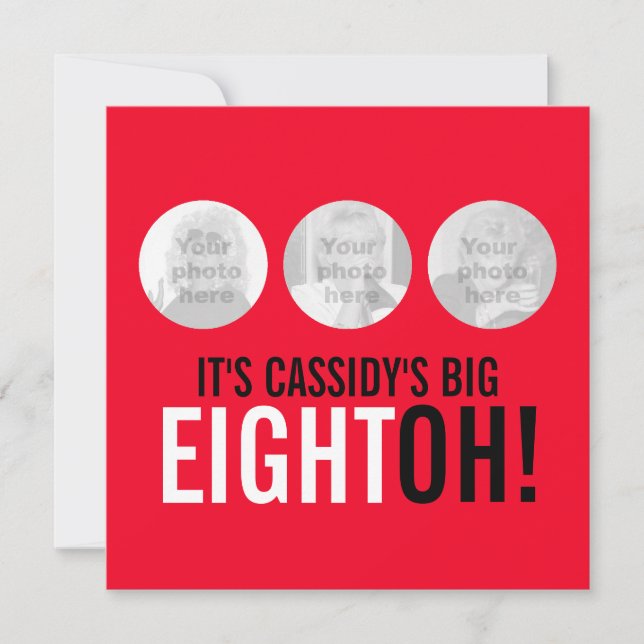 Bright red 80th EIGHTOH! photo invitation d'annive (Devant)