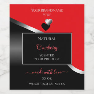 Bright Red Black Wavy Silver Hearts Étiquettes de 
