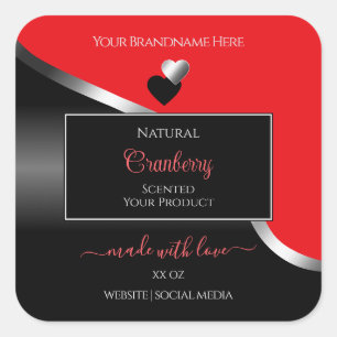 Bright Red Black Wavy Silver Hearts Étiquettes de
