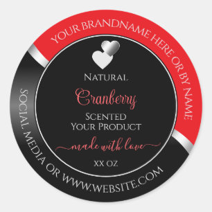 Bright Red Black Wavy Silver Hearts Étiquettes de