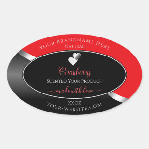 Bright Red Black Wavy Silver Hearts Étiquettes de