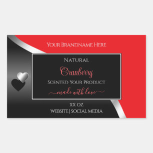 Bright Red Black Wavy Silver Hearts Étiquettes de 