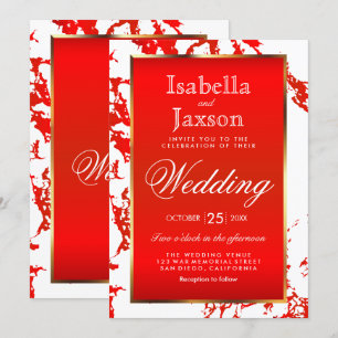 Bright Red Marble, Gold et White Invitation
