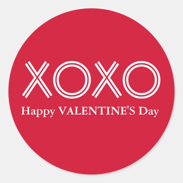 Bright Red XOXO Happy Valentines Day Round Sticker (Devant)
