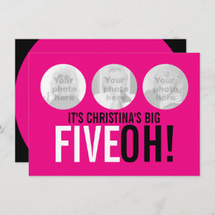 Bright rose 50th FIVEOH! photo invitation d'annive