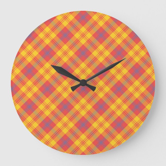 Bright Rouge Jaune Bleu Plat Arrondi Mur Horloge (Recto)