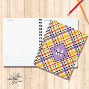 Bright School Plaid Monogramme Planner Purple