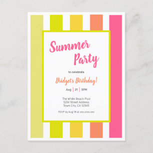 Bright Stripes Summer Party Invitation Carte posta