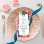 Bright Summer coloré Mariage plat menu<br><div class="desc">Correspondant à l'élégant menu de mariage plat sur un Arrière - plan de luxe turquoise. Le texte est entièrement personnalisable. Vous pouvez trouver des versions plus classiques ou modernes dans la Collection. Typographie élégante avec éléments floraux dessinés à la main dans des couleurs estivales vives. Couleur Arrière - plan est...</div>