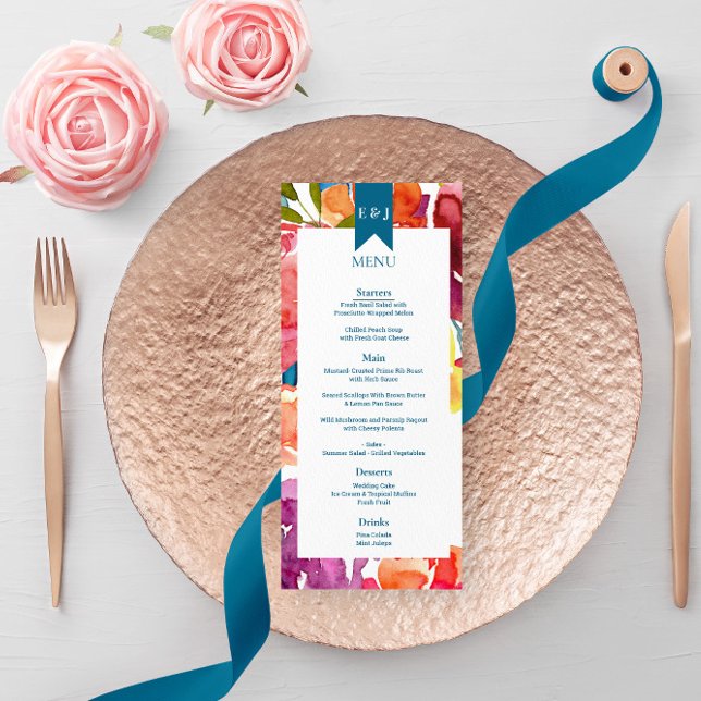 Bright Summer coloré Mariage plat menu (Créateur téléchargé)