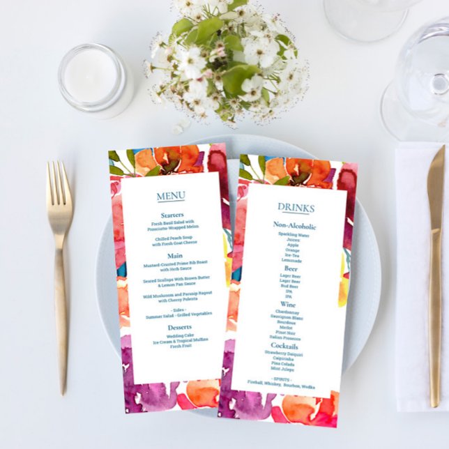 Bright Summer coloré Mariage plat Menu & Boissons (Créateur téléchargé)