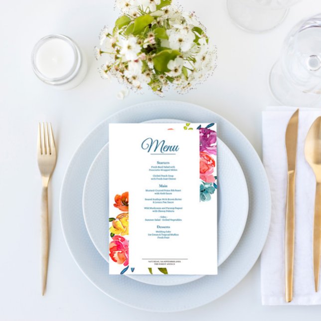 Bright Summer turquoise Mariage plat Menu & Boisso (Créateur téléchargé)