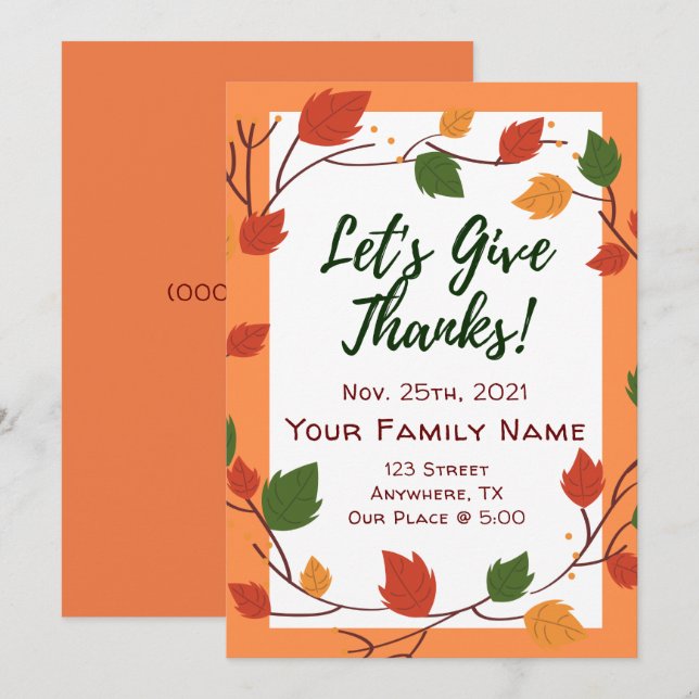 Bright Thanksgiving Invitations Autumn Fun Décontr (Devant / Derrière)