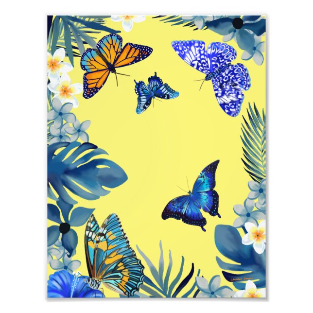 Bright tropical colourful plant butterflies poster (Devant)