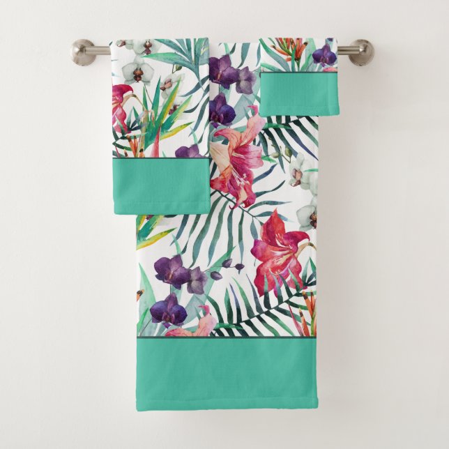 Bright Tropical Floral avec bordure Aqua (En situation)