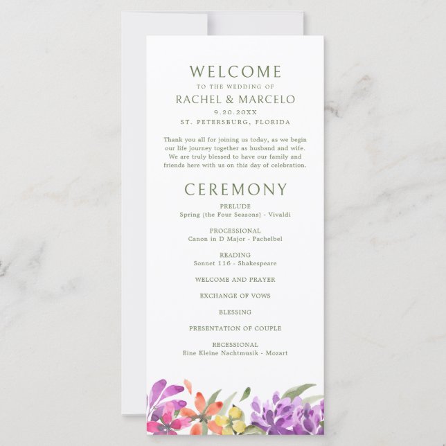 Bright Tropical Floral Programme de mariage Abstra (Devant)
