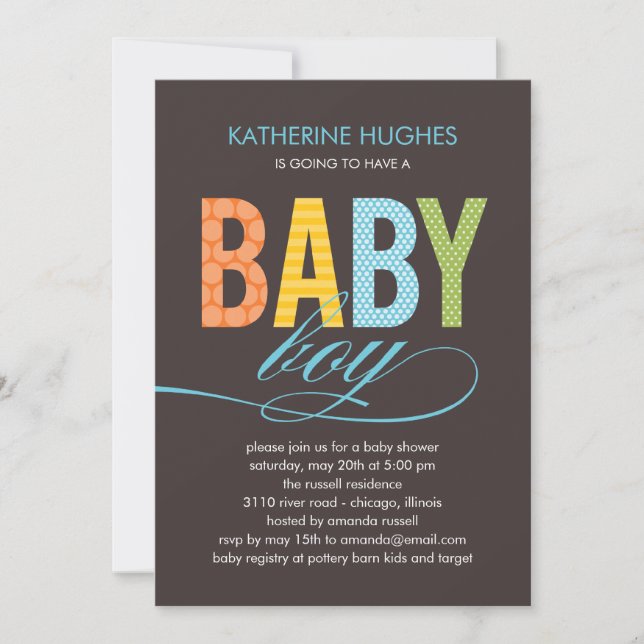 Bright Type Baby shower Invitation - Garçon (Devant)