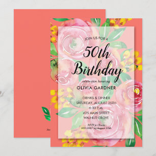 Bright Watercolor Floral Invitations d'anniversair