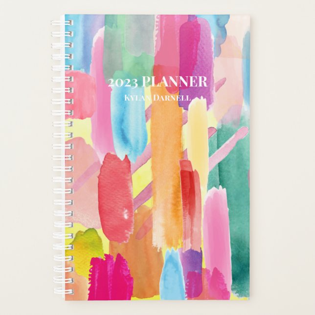 Bright Watercolor Stripes Planner personnalisé (Devant)