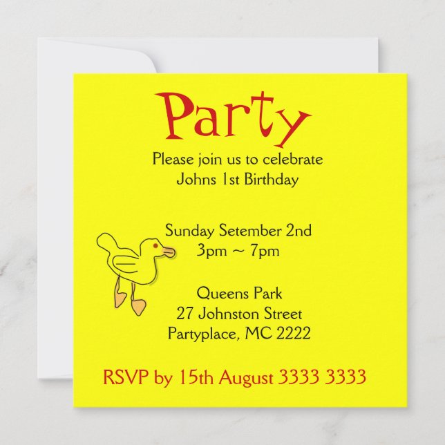 Bright Yellow Duckies Invitations de fête d'annive (Devant)