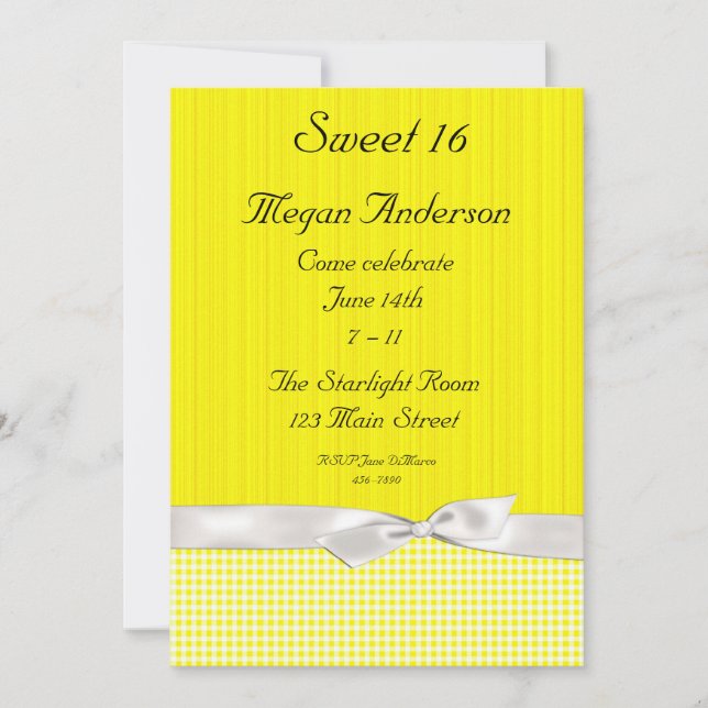 Bright Yellow White Checks Invitation de Bow (Devant)