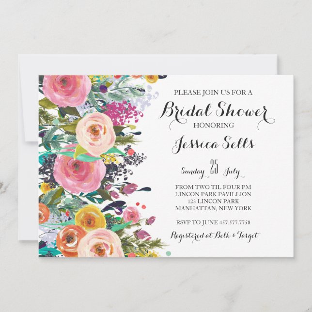 Brillant Floral nuptiale invitation (Devant)