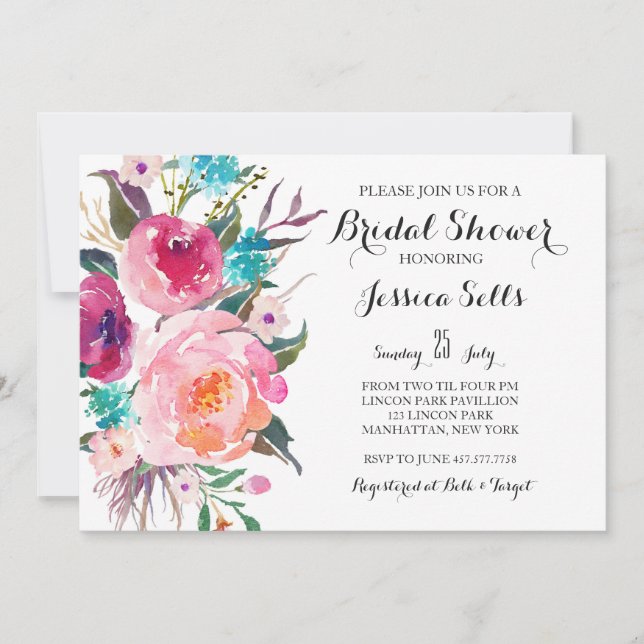 Brillant Floral nuptiale invitation (Devant)
