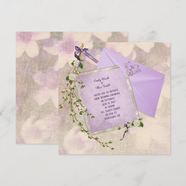 brindille fleurie sur invitation de mariage avec e (Devant / Derrière)