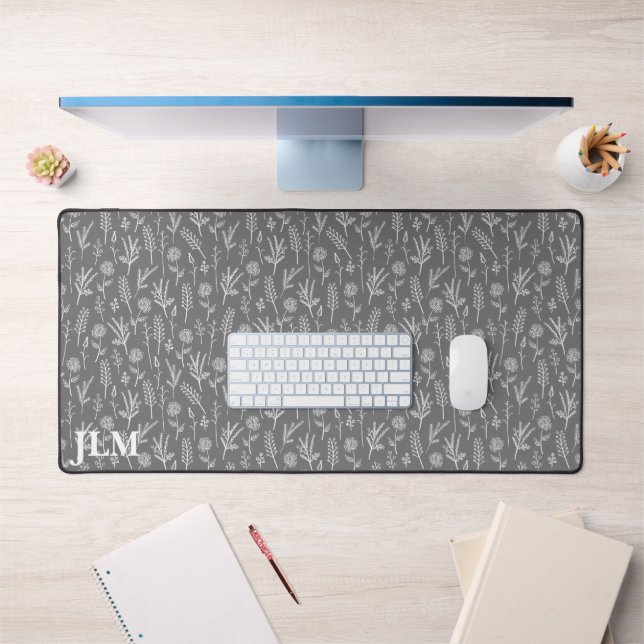 Brindilles blanches simples sur un monogramme gris (Bureau 1)