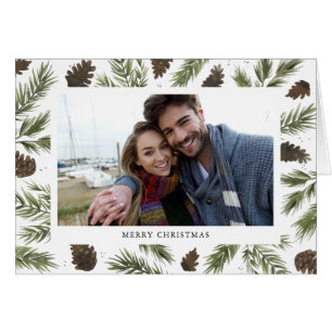 Brins de pin d'aquarelle, carte de voeux de photo