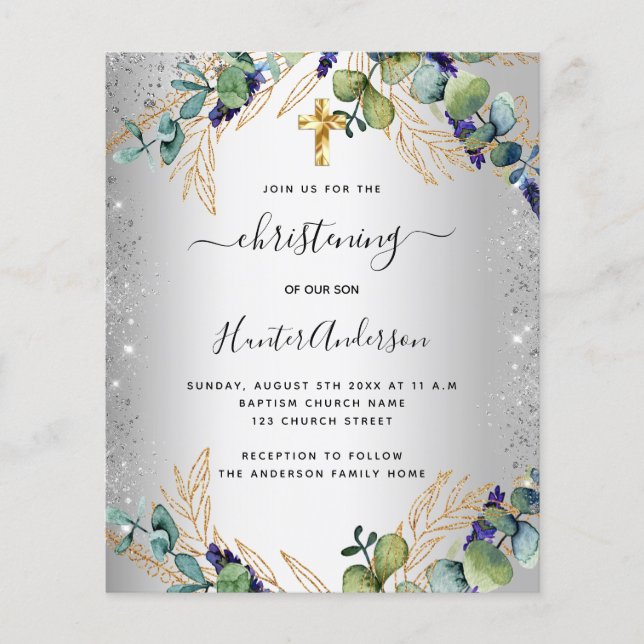 Brising argent eucalyptus vert invitation (Devant)