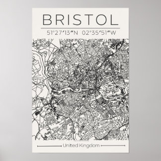 Bristol City Map Poster – Modern Minimal Urban Art