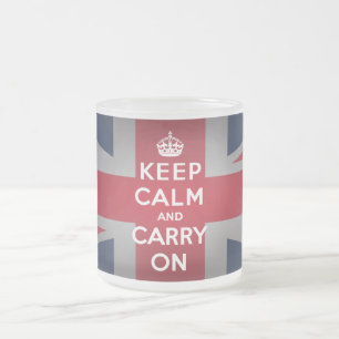 British Keep Calm Frosted Glass Coffee Mug Cup